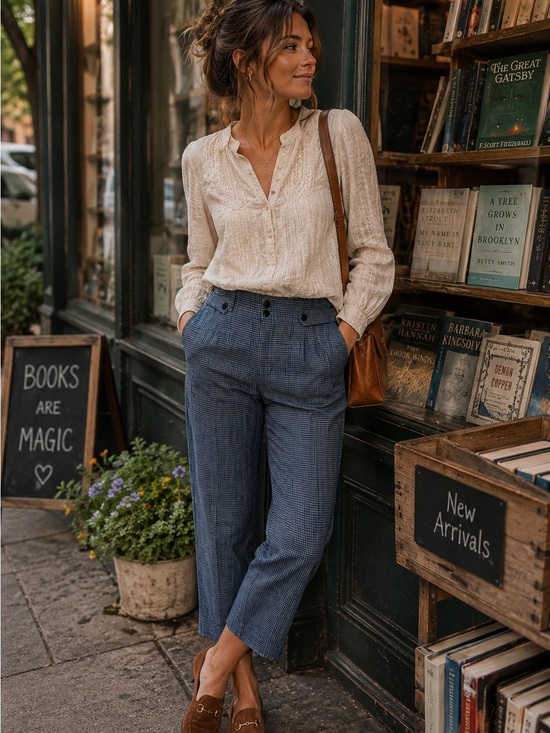 Sundance Pants - Sundance Blue Plaid Cropped Pants Boho Artisan Trouser Ankle Pants Casual Chic